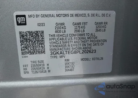 2023 GMC Terrain Sle из США, поврежденный, VIN 3GKALTEG8PL202623